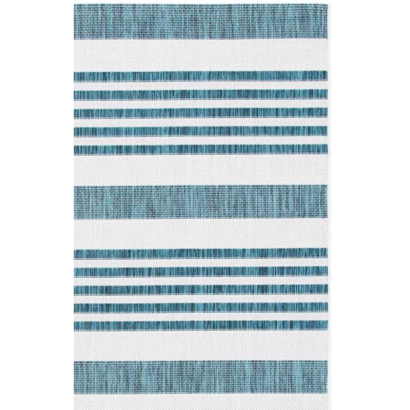 Huson Striped Teal Indoor/Outdoor Area Rug, Rectangle 4' x 5'7"