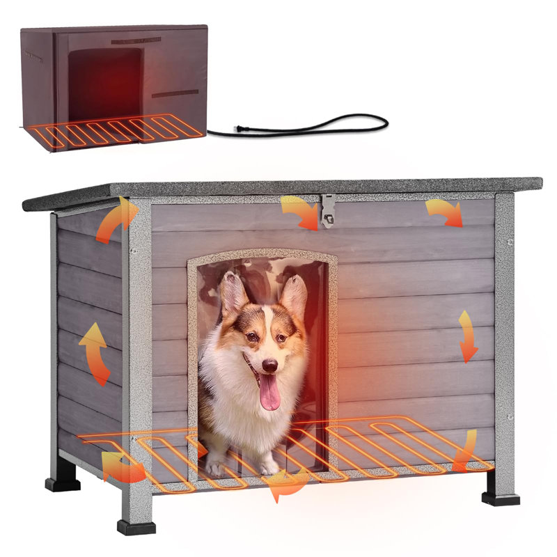 Niche pour chien chauffée pour l'extérieur de 43,3 po avec cage en métal et cage extérieure pour chien