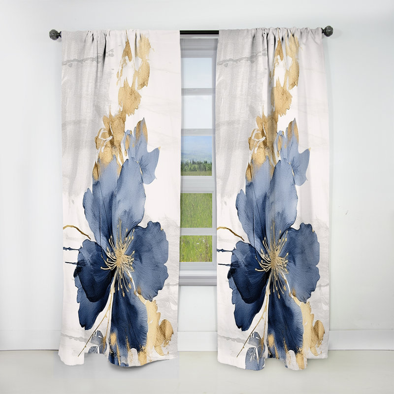 Panneau de rideau floral, motif hibiscus bleu blanc occultant - Hibiscus bleu blanc fleurs d'harmonie tropicale I