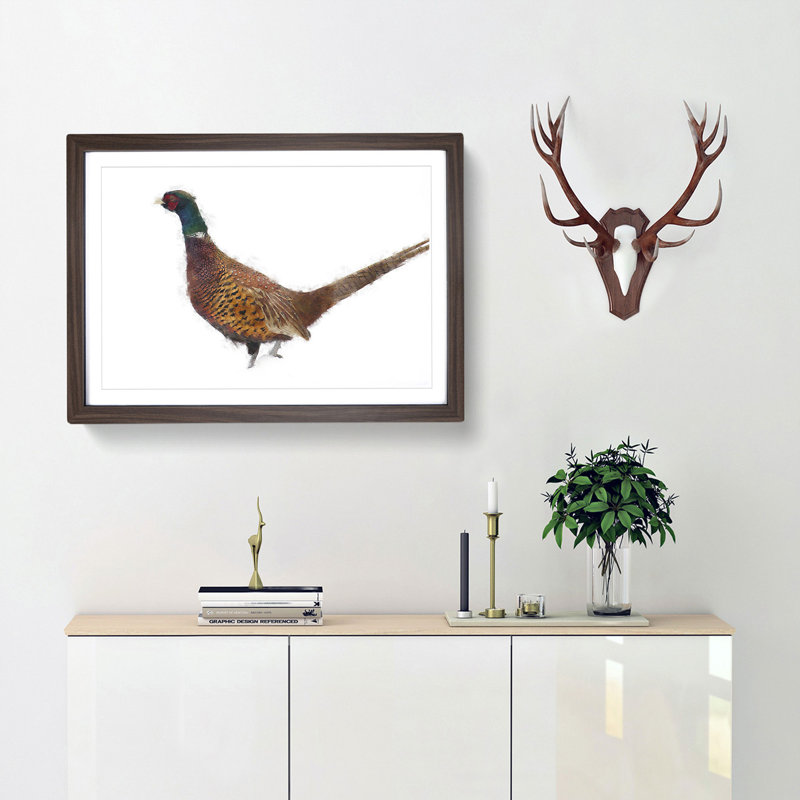 Pheasant Bird in Winter - Framed Print, Walnut, 24cm H x 33cm W x 2cm D