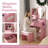 23.6" Pink Vanity Set with LED Mirror & Stool | Dressing Table with 2 Drawers & 5 Storage Cabinets (4 Open + 1 Hidden) | Adjustable 3‑Color Lighting, Built‑In Charging Station | Compact Space‑Saving Makeup Desk-964638797