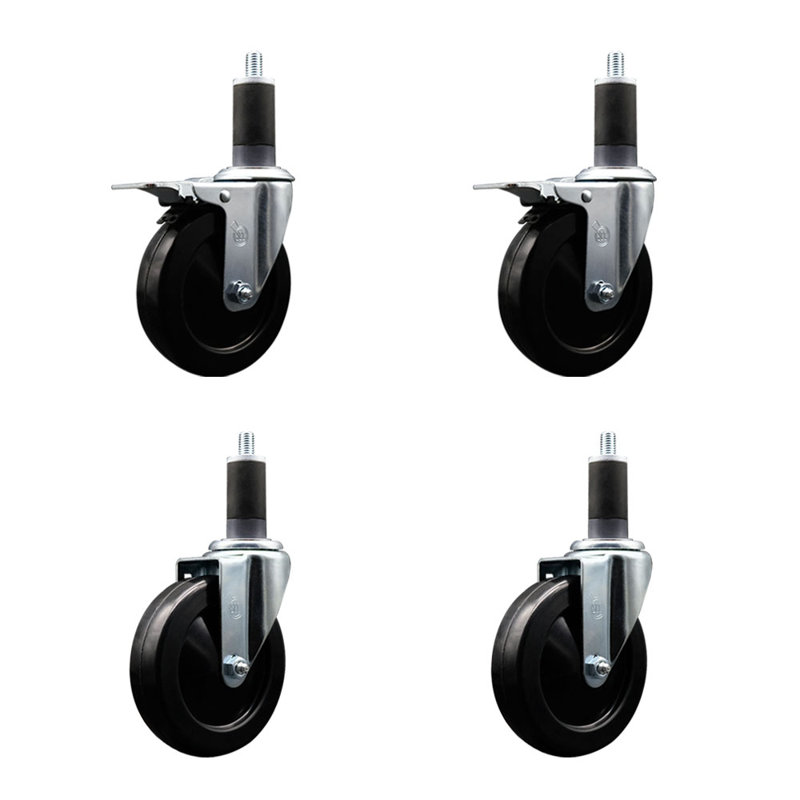 Ensemble de roulettes extensibles en caoutchouc souple de 5 pouces pivotant de 1-1 / 4 po 2 freins à verrouillage total