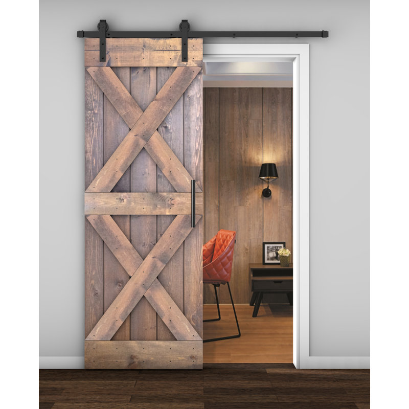 Porte de grange coulissante à panneaux en bois X Series avec trousse de quincaillerie d'installation (DIY) 1 6, 30 po x 84 po