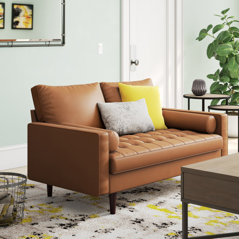 Paulsen 57.8'' Faux Leather Loveseat, Brown Faux Leather
