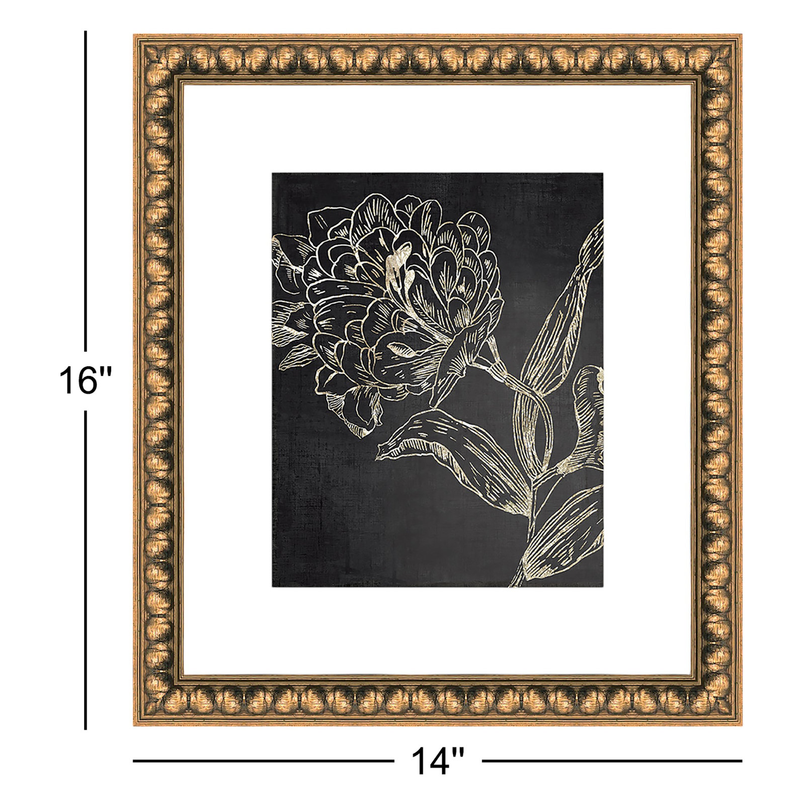 Golden Flower Folklore II by Asia Jensen - Picture Frame Graphic Art, 16" H x 14" W, Gold Bead