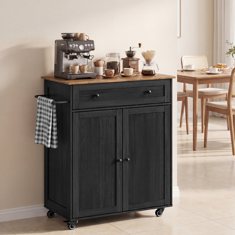 Îlot de cuisine l 30,9 po avec armoire de rangement, tiroir, tablette réglable et barre à serviettes, Black, 30.9x15.8x35.1in