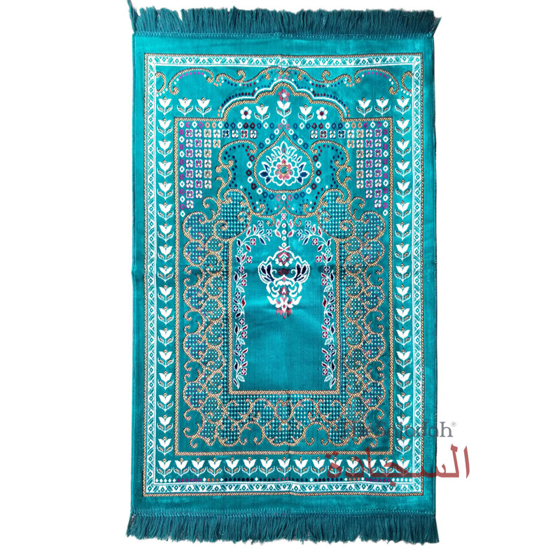 Tapis de prière islamique - fleurs de Mehrab colorées bleu turquoise Ja Namaz Salah