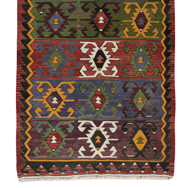 Tapis turc rétro tissé à la main multicolore 5,3 x 11,5 pi