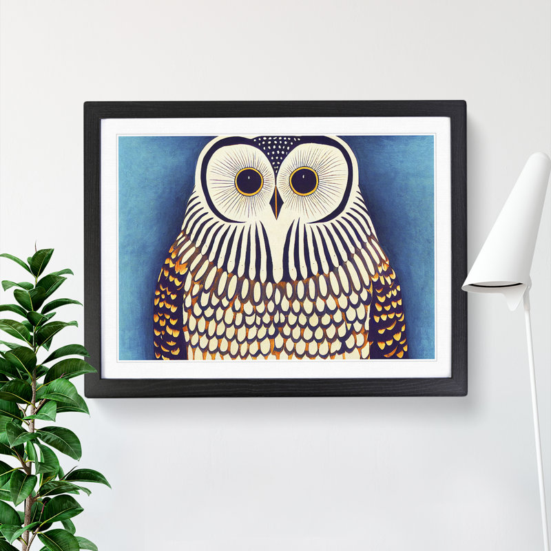 Edgy Owl - Single Picture Frame Print, 46cm H x 64cm W x 2cm D, Black Frame