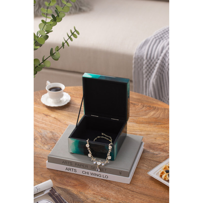 Boîte à bijoux Bethany Aqua, boîtes de rangement décoratives empilables avec couvercles, 5 po x 6 po x 6 po