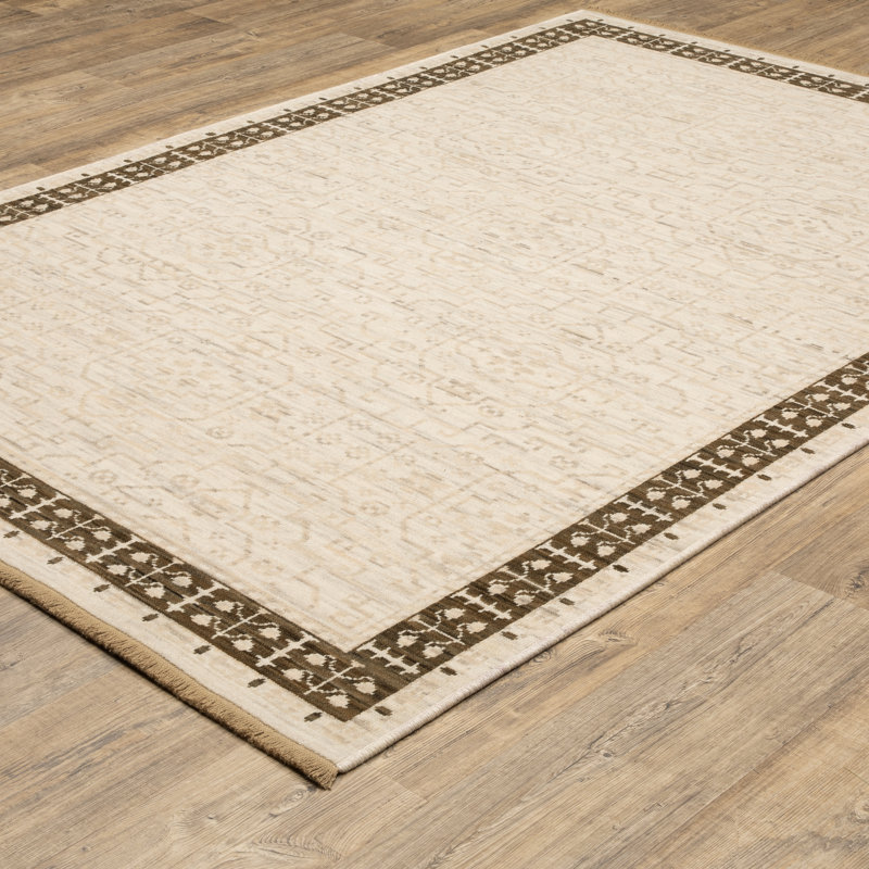 Tapis beige / brun en laine mélangée Kuester Global, Rectangle 9 pi 10 po x 12 pi 10 po