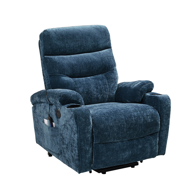 Fauteuil de massage inclinable électrique chauffant, Polyester bleu foncé