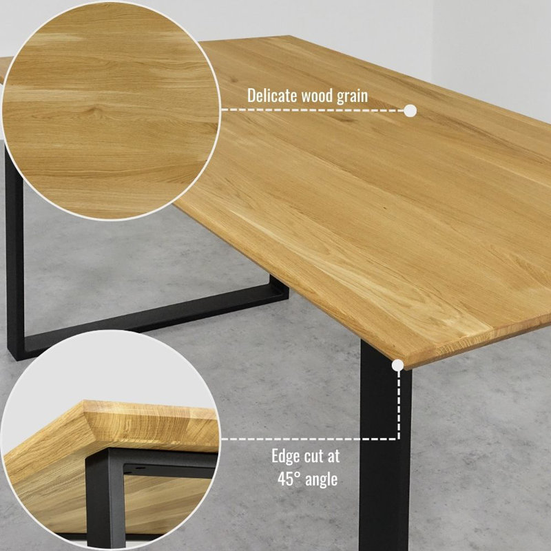 Brinegar Oak Metal Base Dining Table, Natural Oil, 75H x 180L x 90Wcm