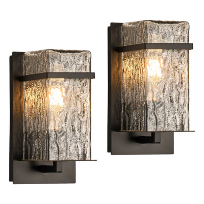 Ensemble de 2 appliques murales d'extérieur, luminaire extérieur doré rétro avec abat-jour en verre, applique de porche imperméable pour le garage