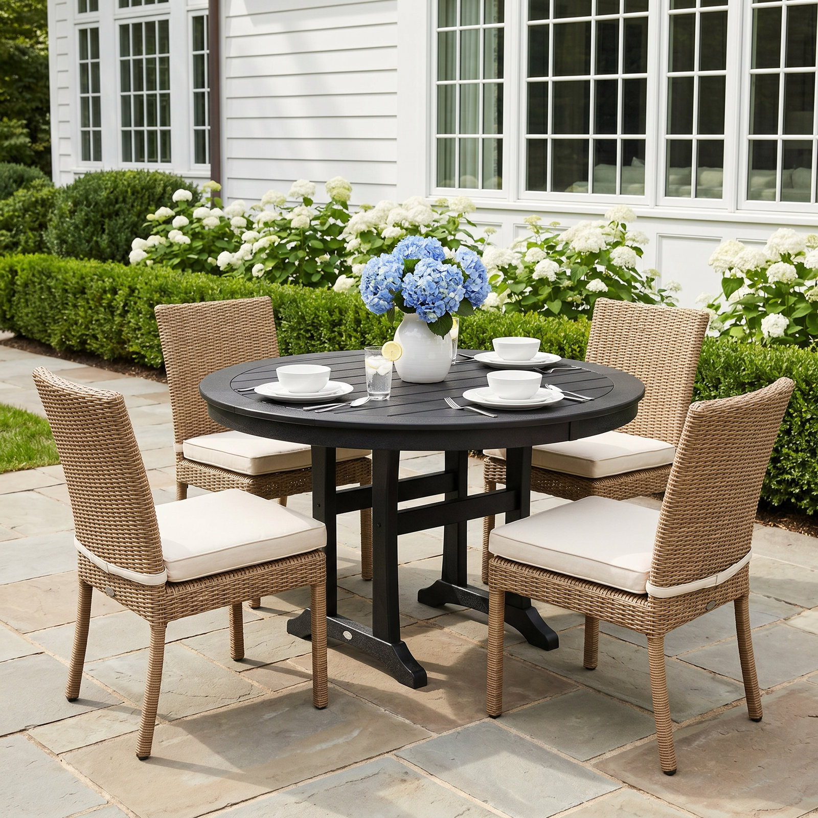 POLYWOOD® Nautical 48" Patio Dining Table, Black