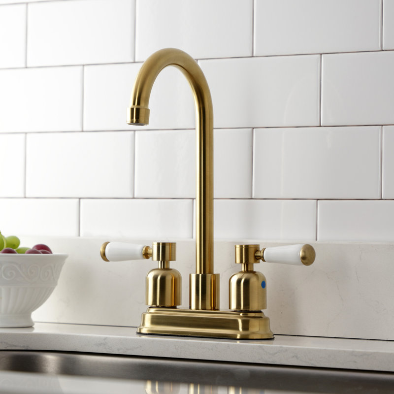 Kingston Brass Paris Two-Handle 2-Hole Deck Mount Bar Faucet, Brushed Brass