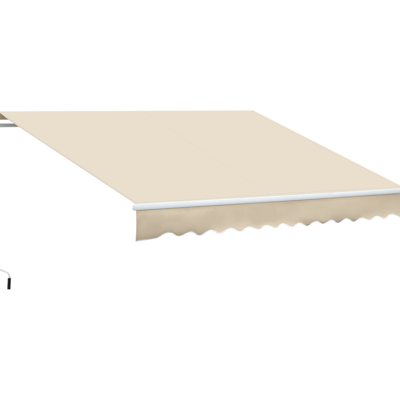 Auvent de patio 12 pi x 8 pi. Pare-soleil rétractable avec manivelle. 280G / M et eau - tissu. Cadre en aluminium pour terrasse, balcon, cour. Auvent de terrasse blanc crémeux, manivelle, tissu, cadre, balcon
