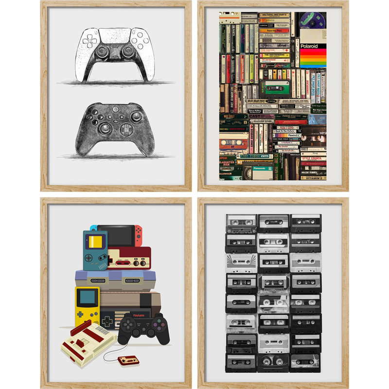 " Gamepad Books Play Game And Tapes " 4 - Pieces, 16" H x 12" W, Natural