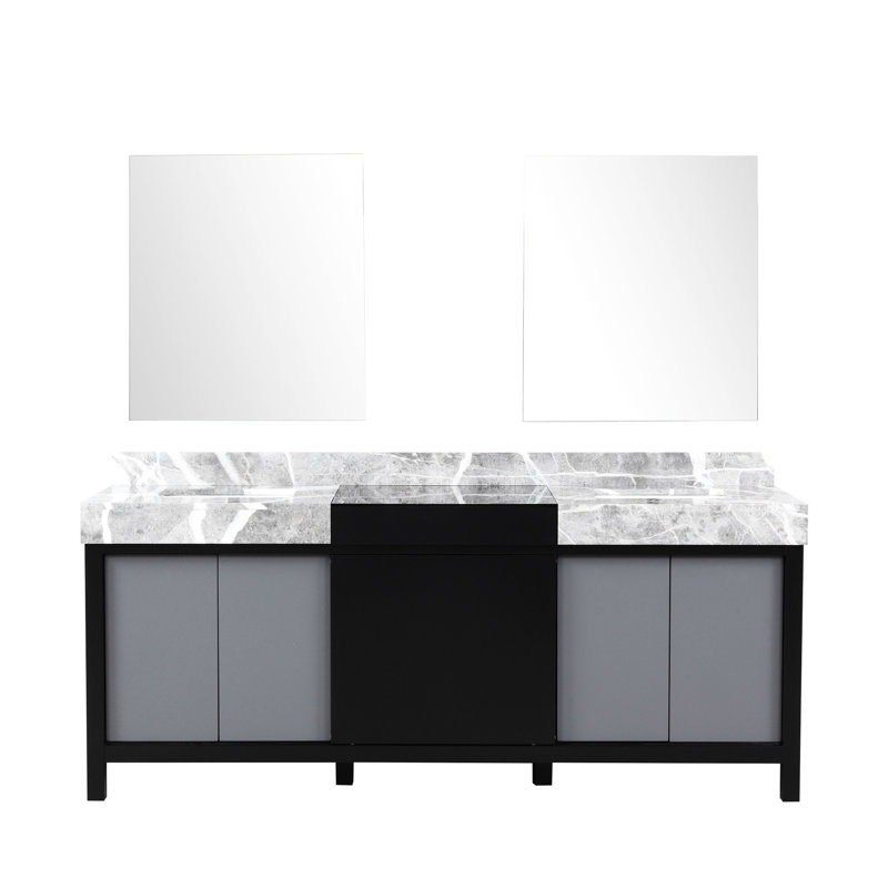 80 po Meuble-lavabo double en noir et gris, comptoir en marbre gris 30 - fermeture en douceur, rangement généreux avec armoires intérieures tiroirs gris 80 "x 22" et 30 "teinté, amplement luxueux