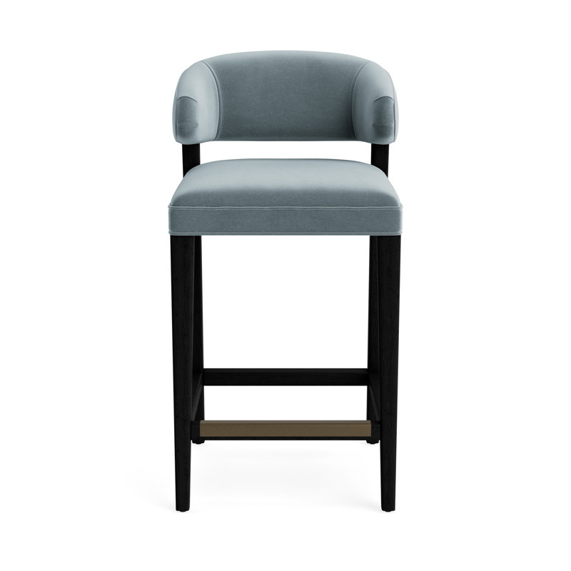 Keane Bar Stool, Performance Velvet - Harbor, Black, Bar Stool (30” Seat Height)