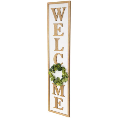 Panneau de véranda d'extérieur encadré en bois Welcome - 40 po