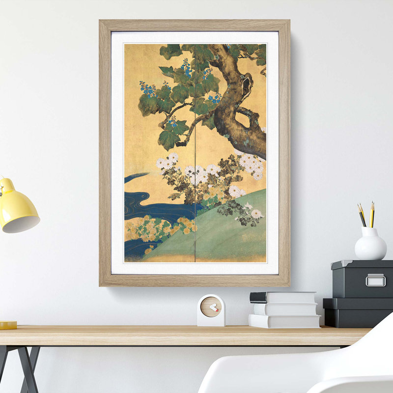 Chrysanthemums by Sakai Hoitsu - Picture Frame Painting Print, Oak Framed, 48cm H x 36cm W x 2cm D