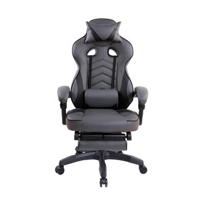 Gaming Racing Style Fully Reclining Executive Office Chair With Footrest, Black & Grey