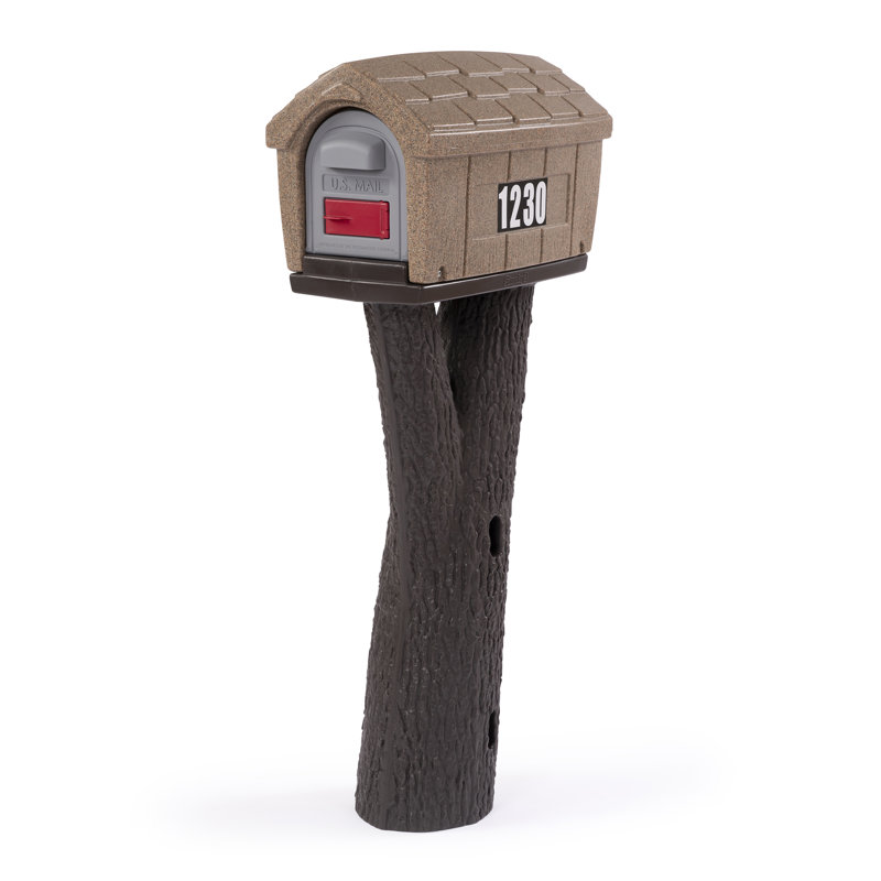 Plastic Post Mounted Mailbox with Magnetic Closure, Sandstone 