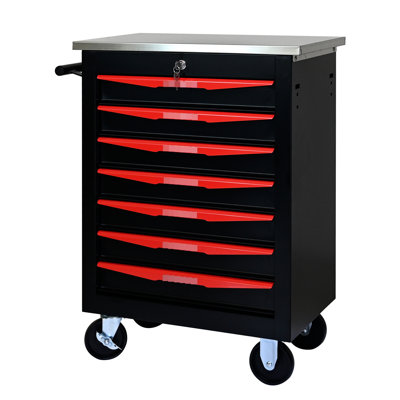 Chariot à outils 7 tiroirs avec serrure à clé et 4 roues universelles