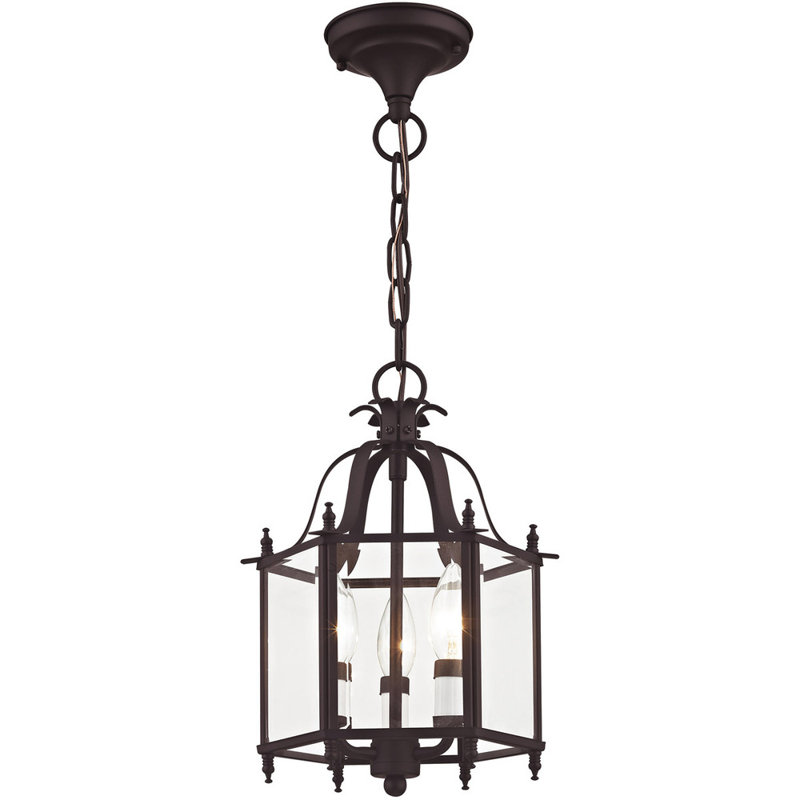 Luminaire suspendu géométrique 3 lumières Djamshid, Bronze, Verre biseauté transparent