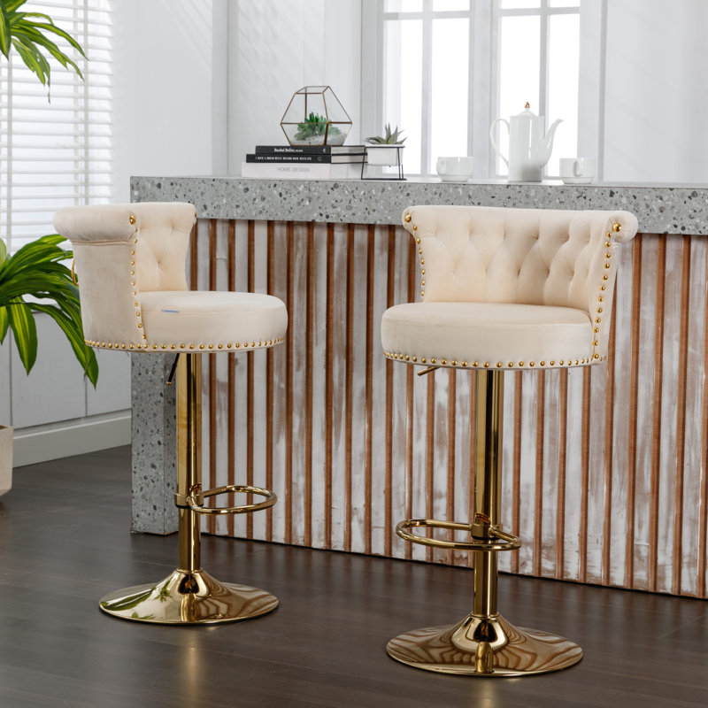 Ensemble de chaises de bar réglables en velours à hauteur réglable sur 360 degrés avec coussin moelleux et conception moderne