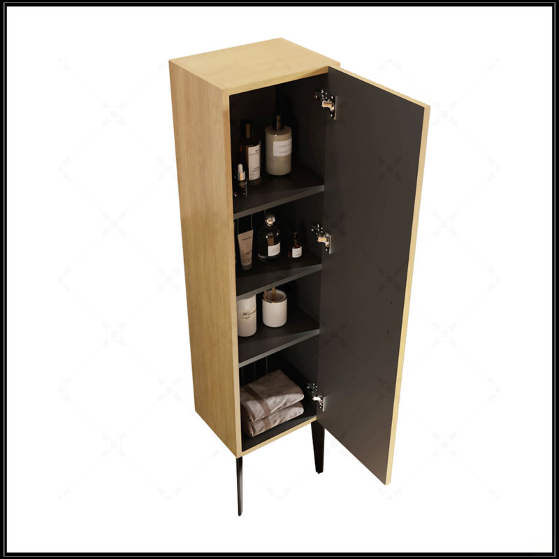 Emilia-14S Striped Matt Black Bathroom Side Cabinet, Freestanding Storage For Modern Bathrooms, Easy Assembly