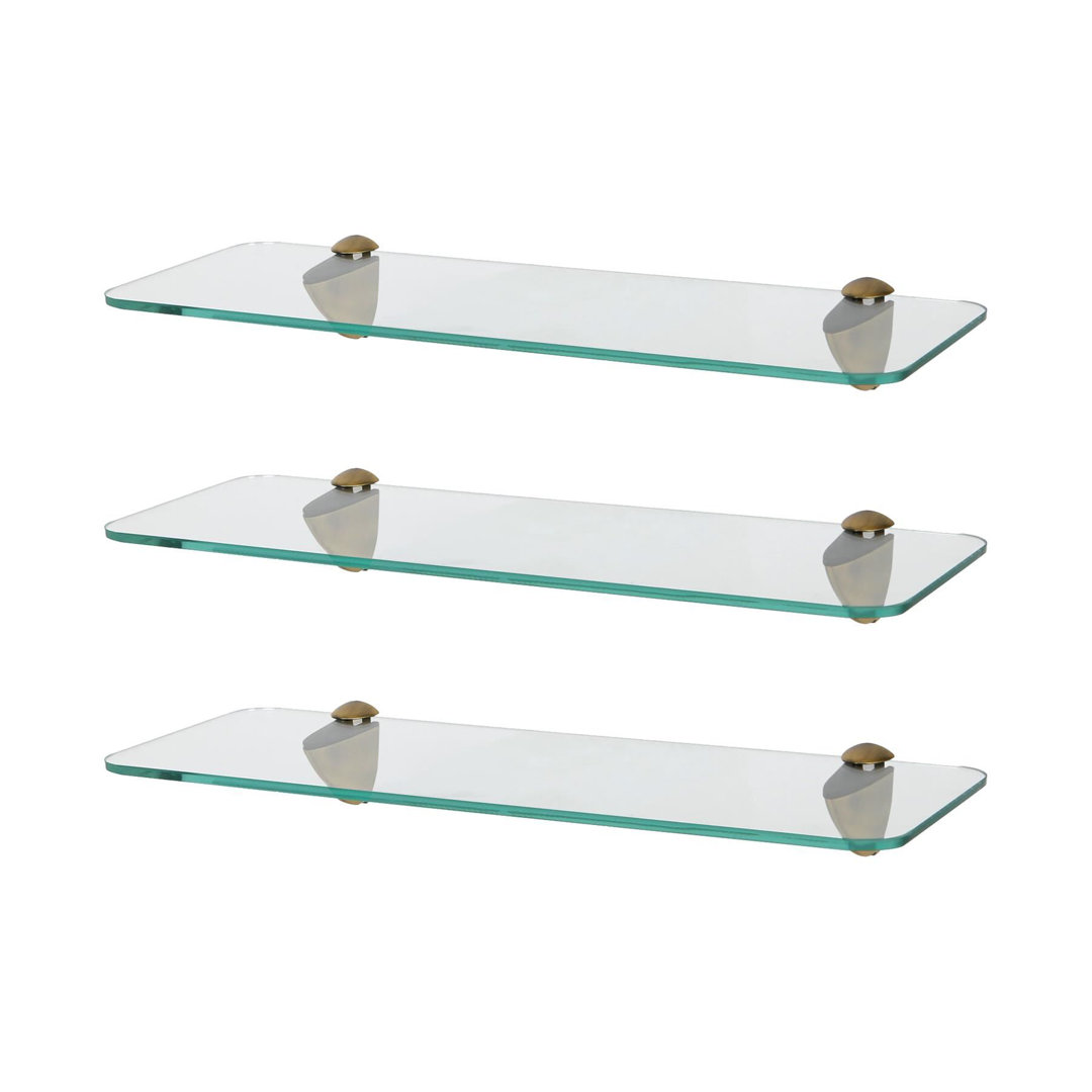 B&Q - 3X Rounded Floating Glass Shelves40CmGold BracketsBathroom Shower Storage Vanity Display Unit Shelf - Image 2