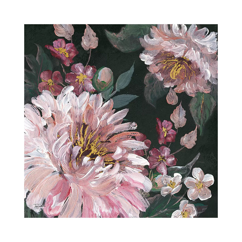 «Romantic Moody Florals on Black I» par Tre Sorelle Studios - peinture sur toile tendue