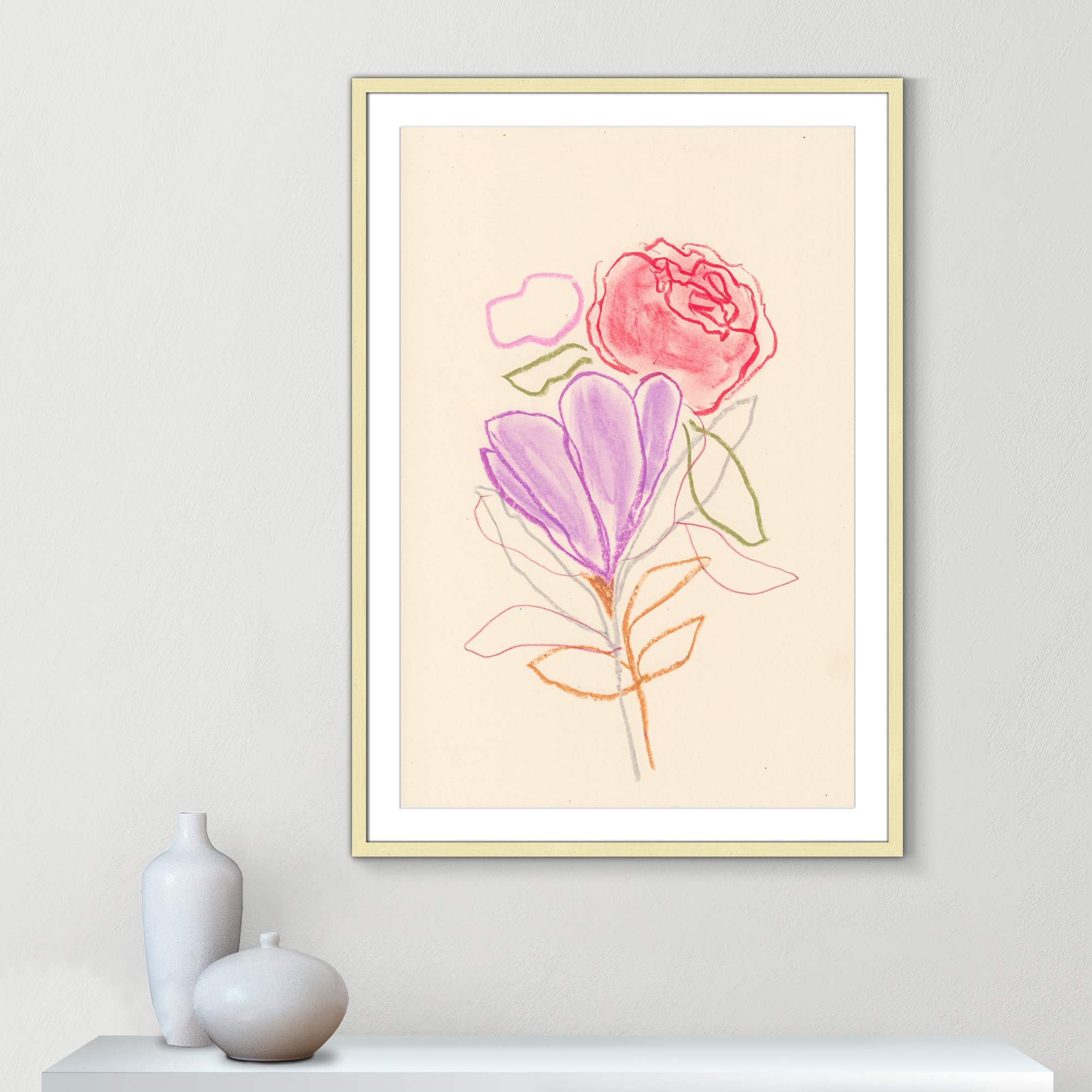 Simple Floral III Print by Bea Dina, Gold Single Picture Framed Paper, White, 41.5" H x 29.5" W x 1.25" D