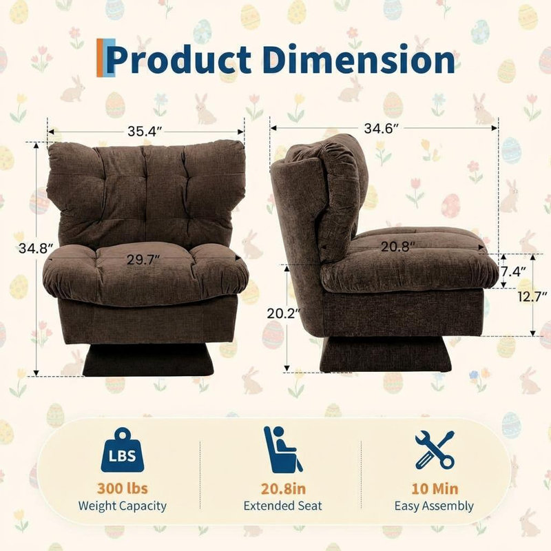 Upholstered Swivel Side Chair, Brown