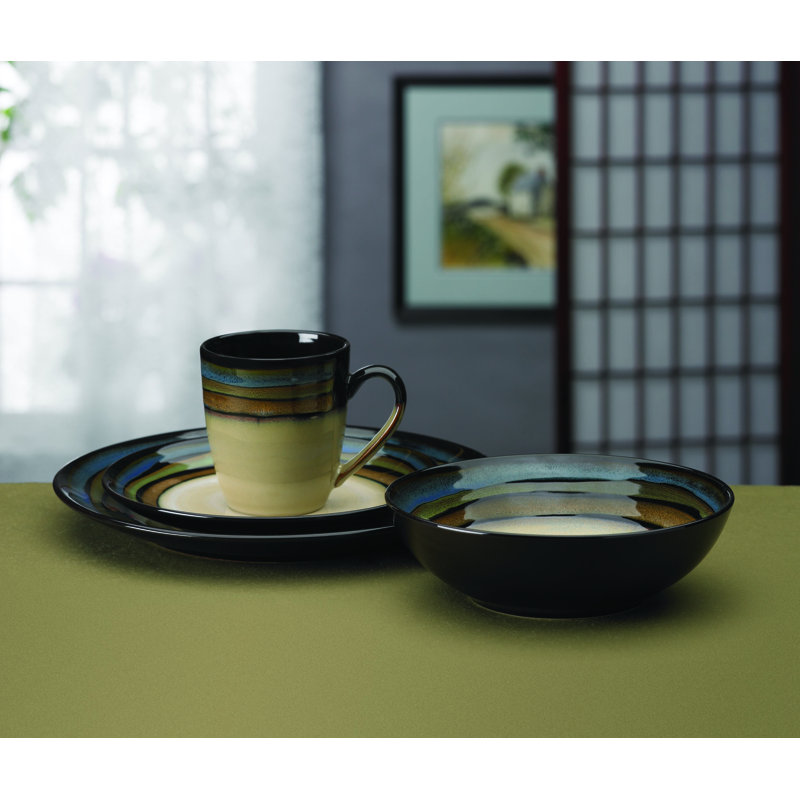 Galaxy Beige and Brown Ceramic 16-Piece Dinnerware Set