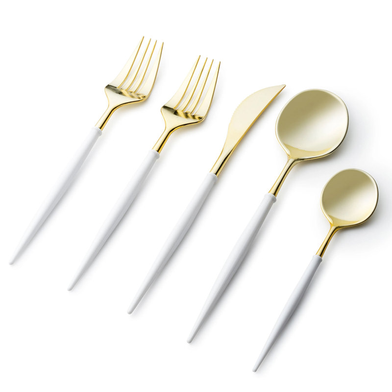 Disposable Noble Collection Flatware Set, Gold/White