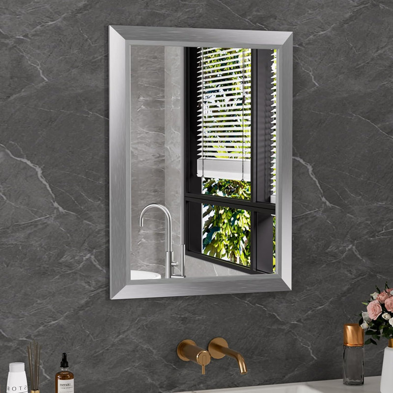 Lunara Belveled Edged Accent Rectangular Bathroom Wall Mirror with Tempered Glass & Rust-proof Aluminimn Framed, 24" x 16"