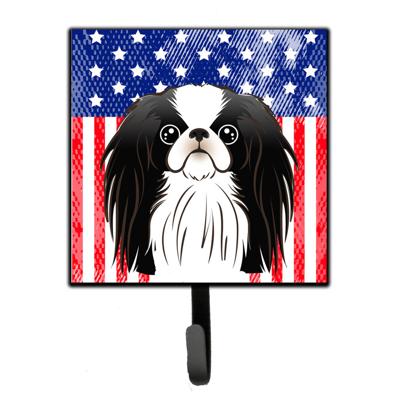 Porte-clés mural Monreal American Flag and Retriever, Bleu / Rouge / Noir, Épagneul japonais