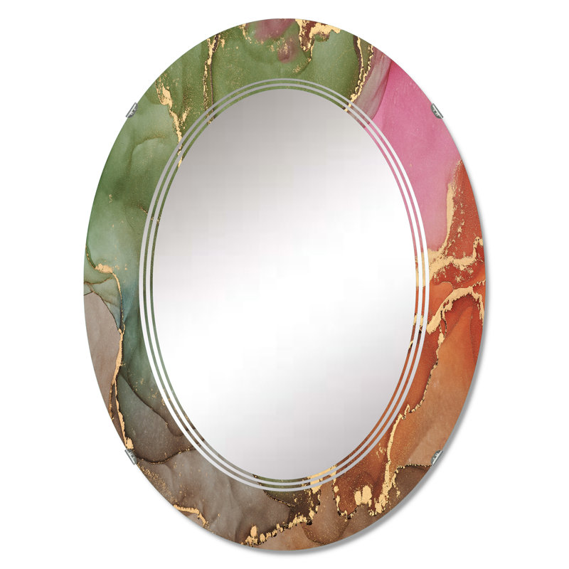 Mauve et vert liquide Art - Miroir mural moderne ovale, 30 po x 20 po