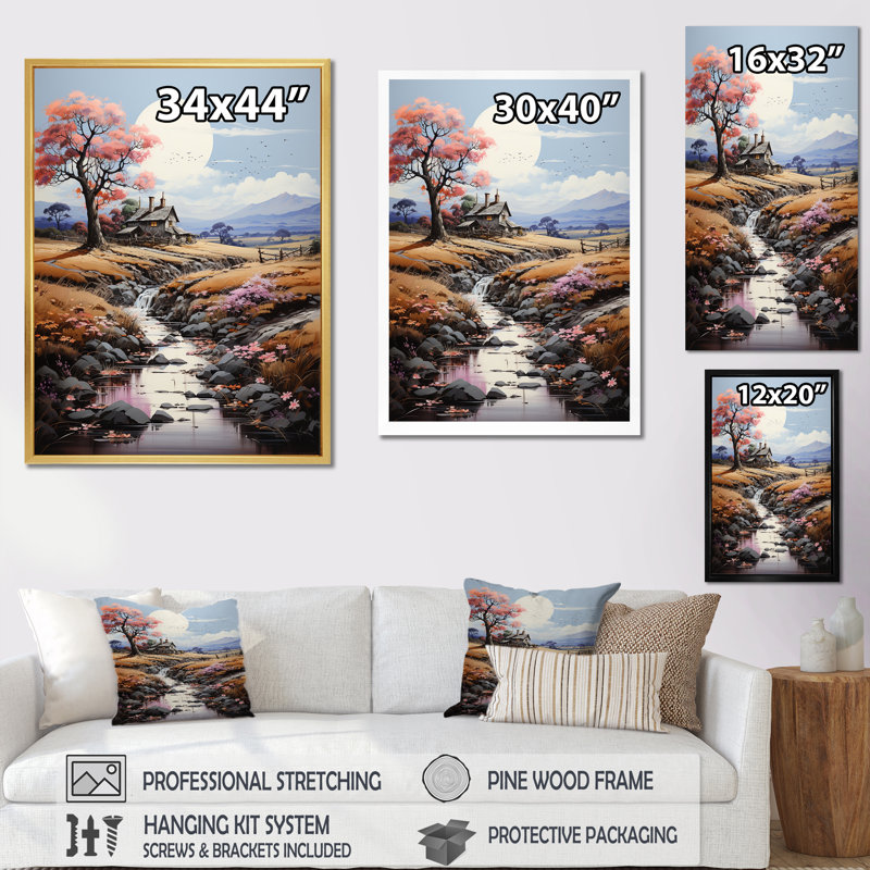 «Countryside Mystic River Dreams», reproduction sur toile, Cadre flottant blanc, H 32 po x l 16 po x P 1 po