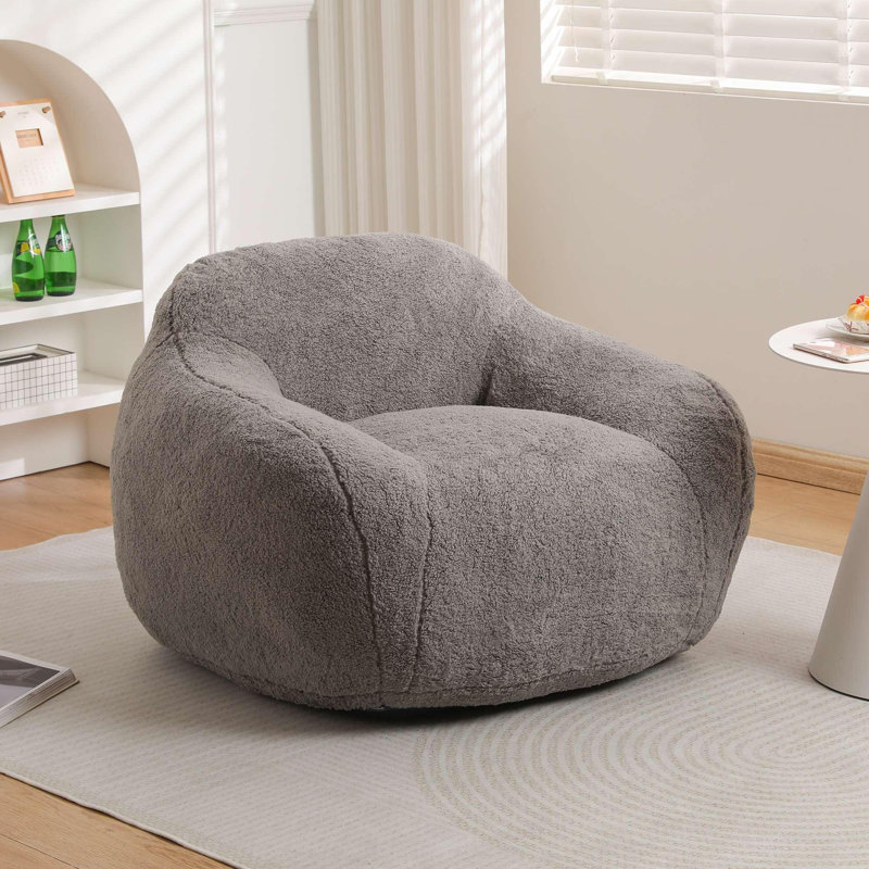 Fauteuil à billes spacieux avec accoudoirs, Peluche gris clair