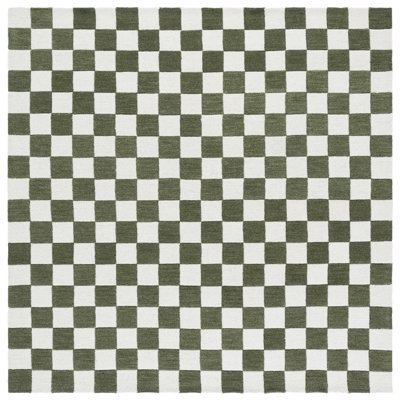 Tatti Ebony Hand Tufted Wool/Cotton Geometric Rug in Green/Ivory