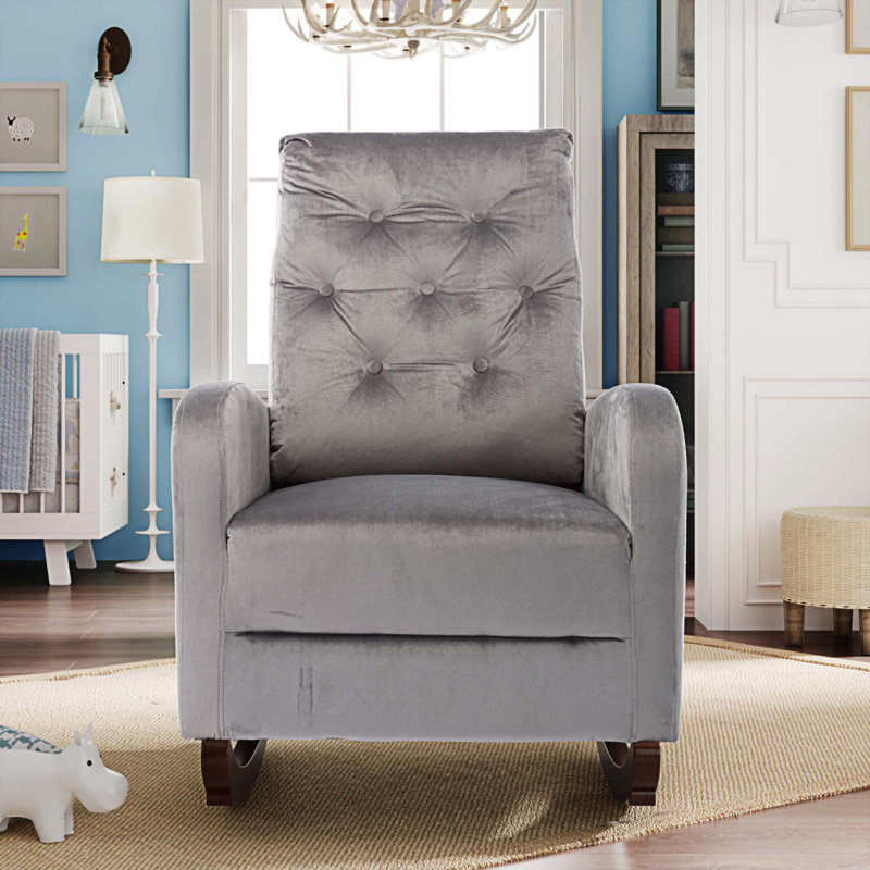 Fauteuil berçant à haut dossier Chrisann, Velours gris