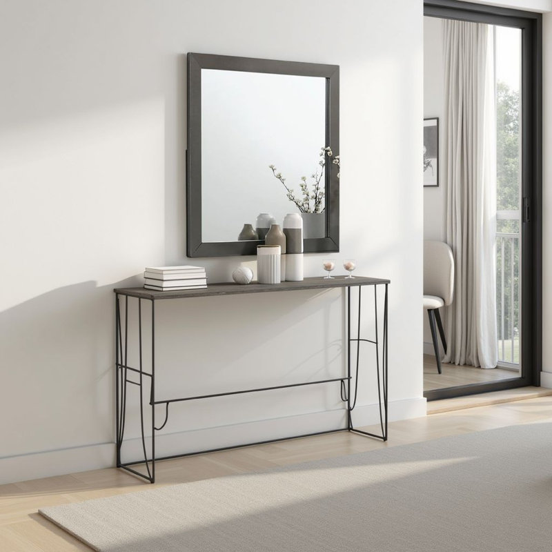 Miroir de commode Aliso, cadre moderne en bois massif gris métallique, 38 po