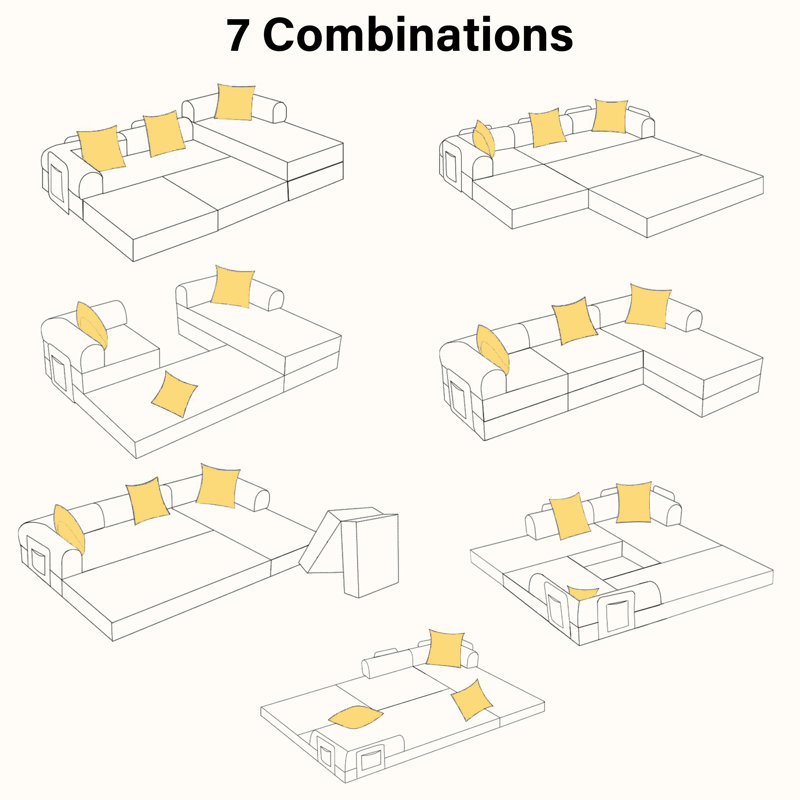 Hartwig Boneless 108" Oversized Modular Sleeper Sectional Compression Sofa Bed with Reversible Chaise, No-Assembly Floor Couch
