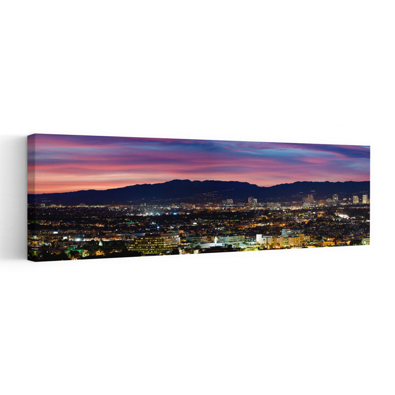 High Angle View Of A City At Dusk Culver City Santa Monica Mountains West Los Angeles Westwood California USA by Scott M. Tansey - Wrapped Canvas Panoramic Print