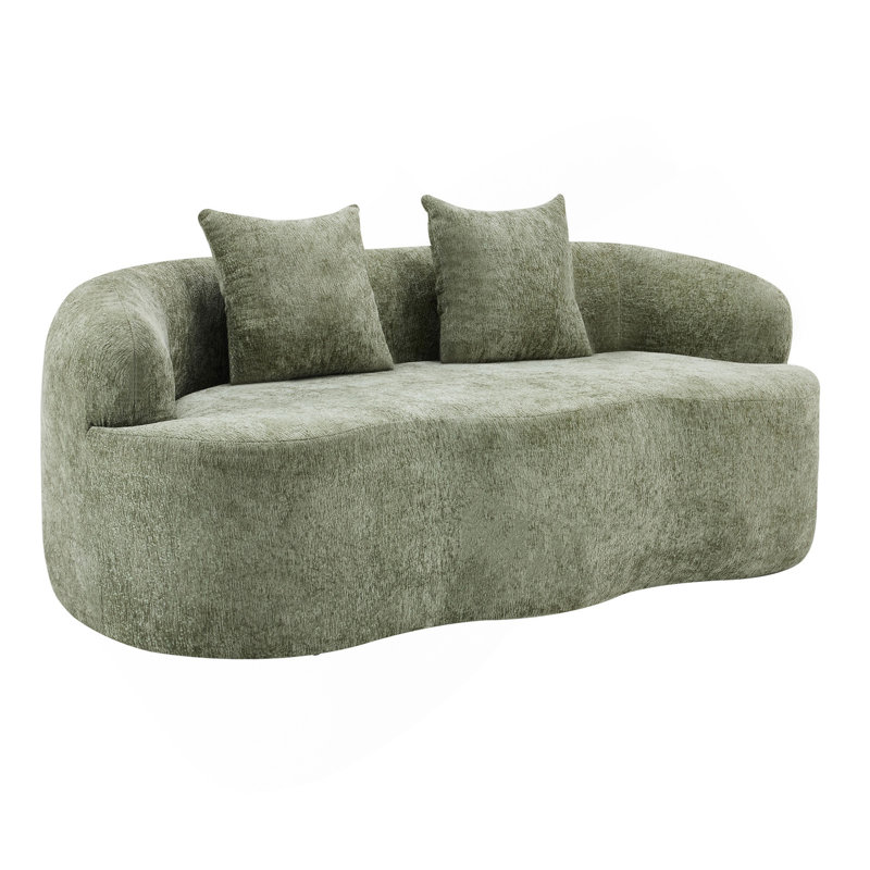 Canapé courbé vert avec accoudoir rond, canapé à compression avec 2 coussins, canapé pour petit espace, salon, chambre à coucher, sans assemblage