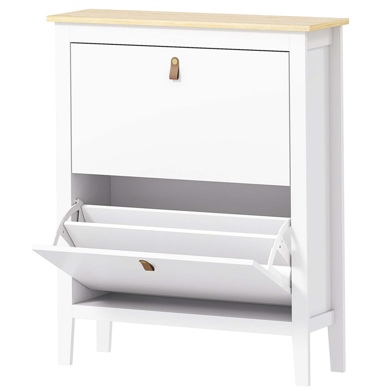 Flip Down Shoe Storage, 95cm H x 80cm W x 24cm D, White/Brown